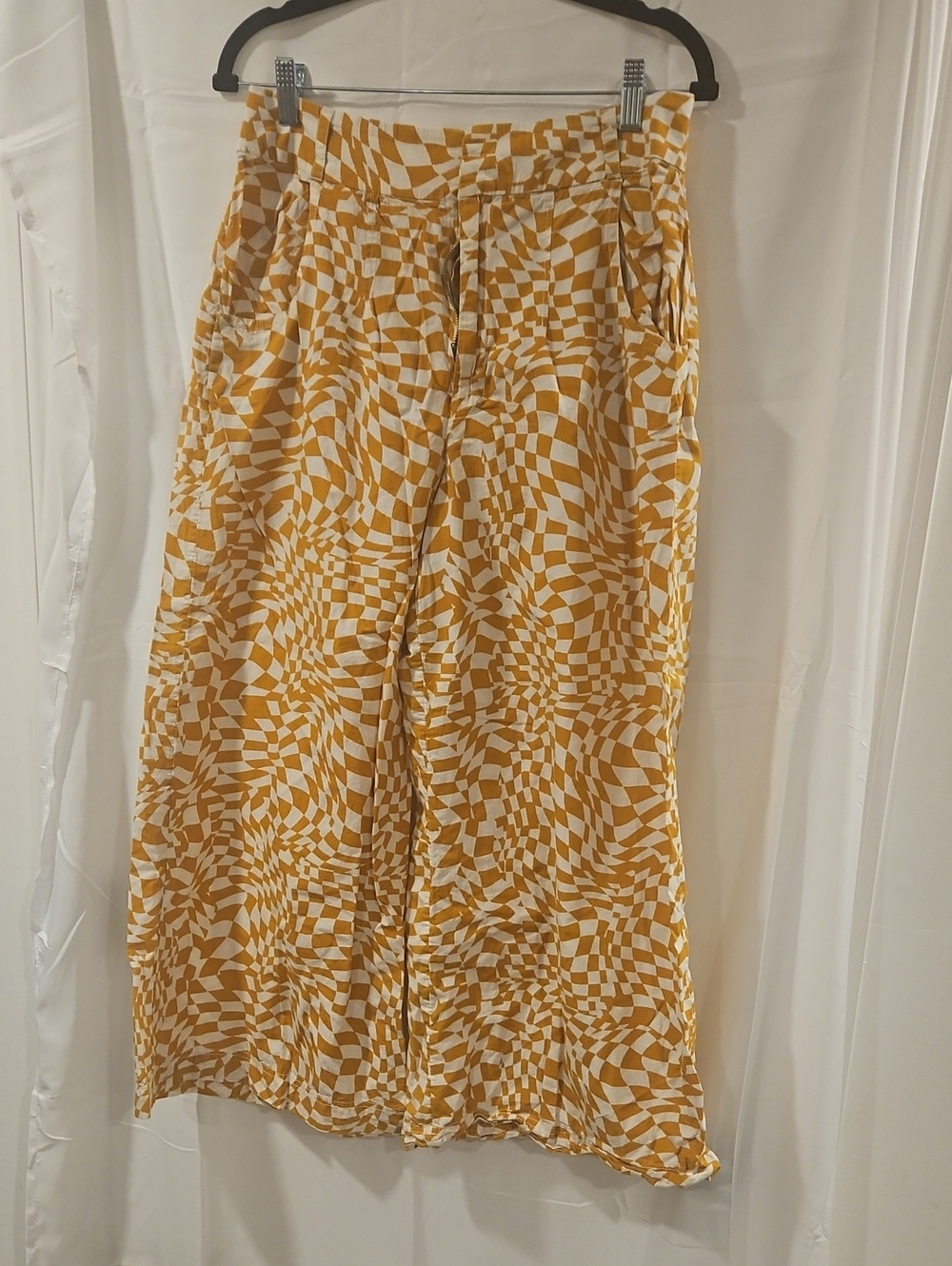 Free People Mustard & White Wide Leg Swirl Print Pants